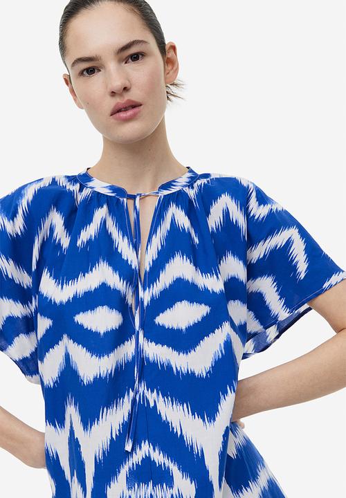 H&M - Cotton tunic dress - bright blue zigzag-patterned