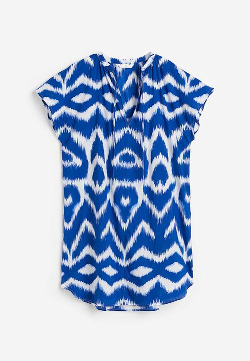 H&M - Cotton tunic dress - bright blue zigzag-patterned