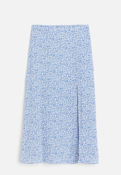 H&M - Crêpe skirt - white blue floral