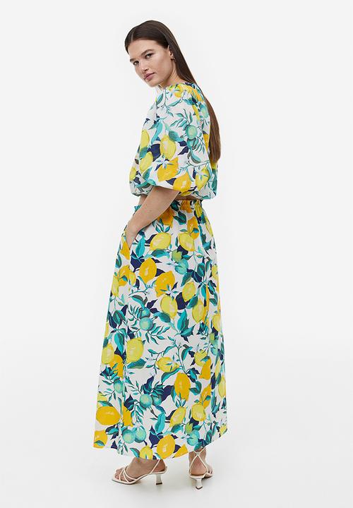 H&M - Flared skirt - white/lemons