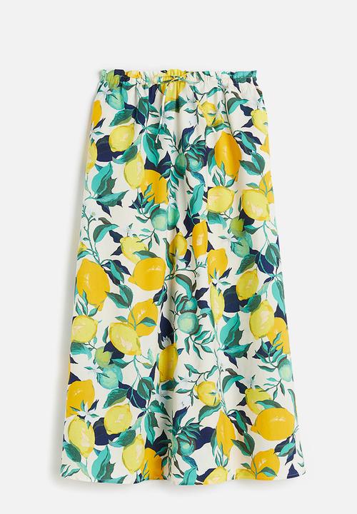 H&M - Flared skirt - white/lemons