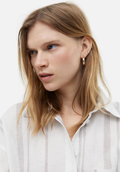 H&M - Oversized linen shirt - white & beige striped 