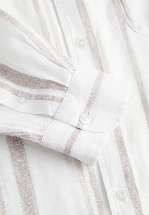 H&M - Oversized linen shirt - white & beige striped 