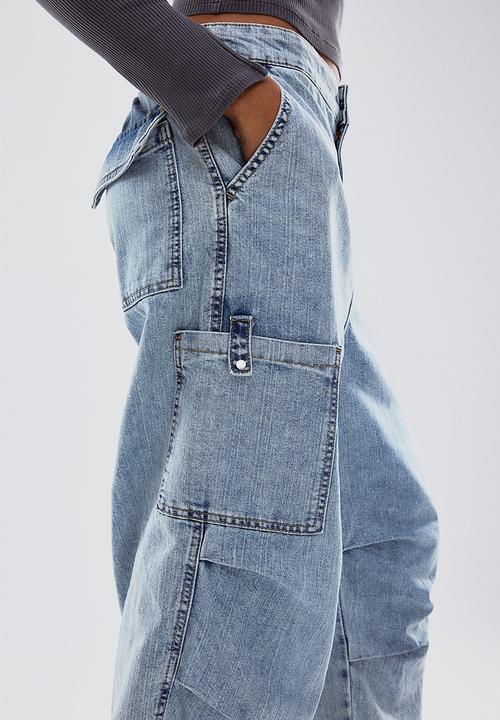 H&M - Denim parachute trousers - pale denim blue