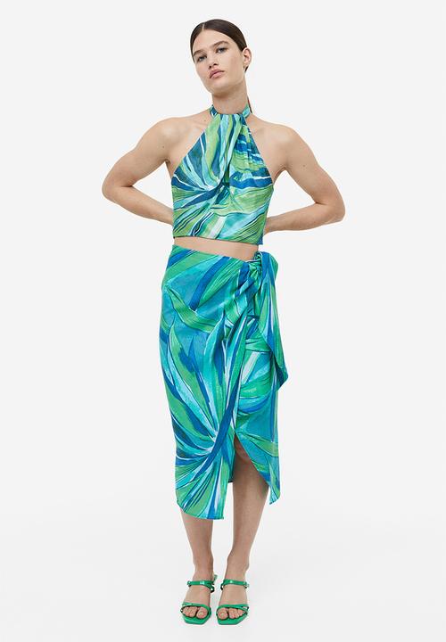 H&M - Draped halterneck top - turquoise patterned