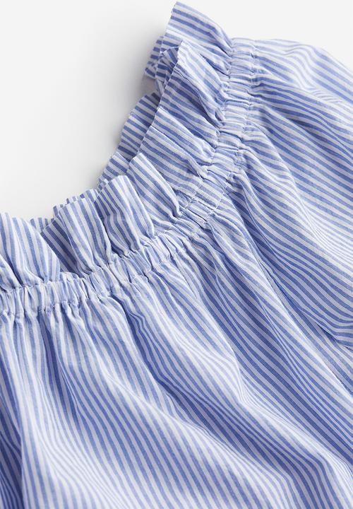 H&M - Frill-trimmed off-the-shoulder top - blue/striped