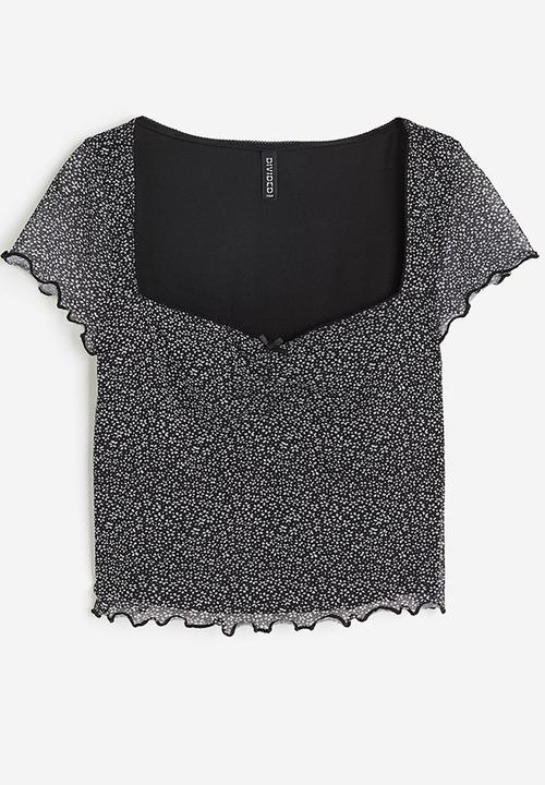 H&M - Cropped mesh top - black floral