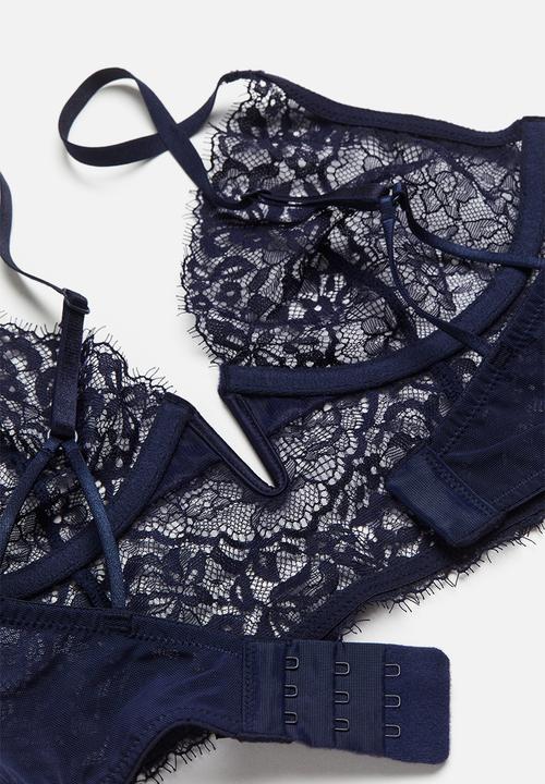 H&M - Non-padded lace bustier - navy blue