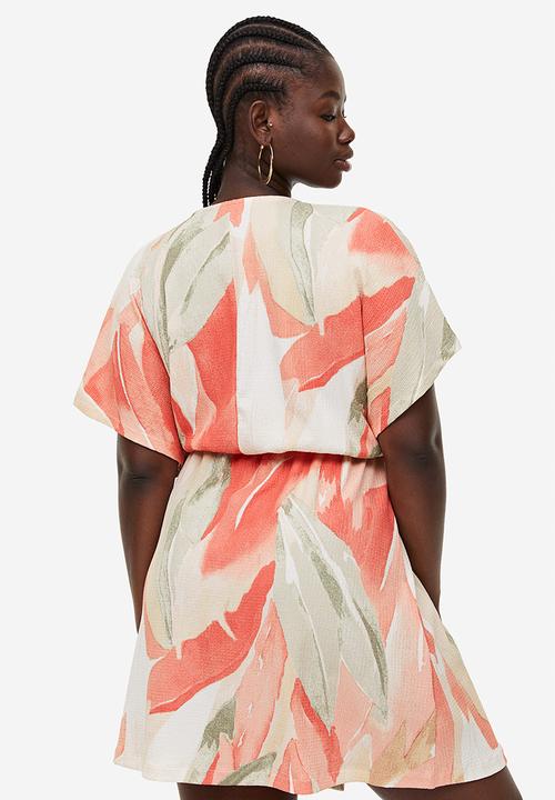 H&M - Crinkled wrap dress - coral patterned