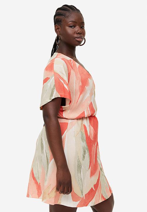 H&M - Crinkled wrap dress - coral patterned