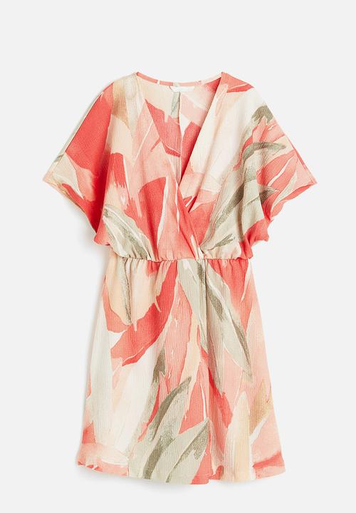 H&M - Crinkled wrap dress - coral patterned