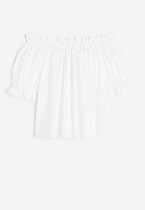 H&M - Frill-trimmed off-the-shoulder top - white
