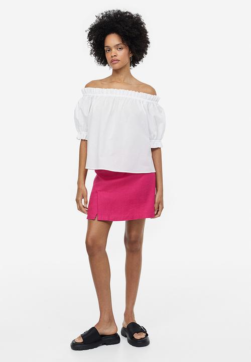 H&M - Frill-trimmed off-the-shoulder top - white