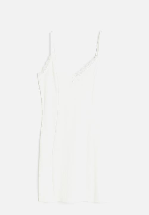 H&M - Lace-trimmed bodycon dress - cream 
