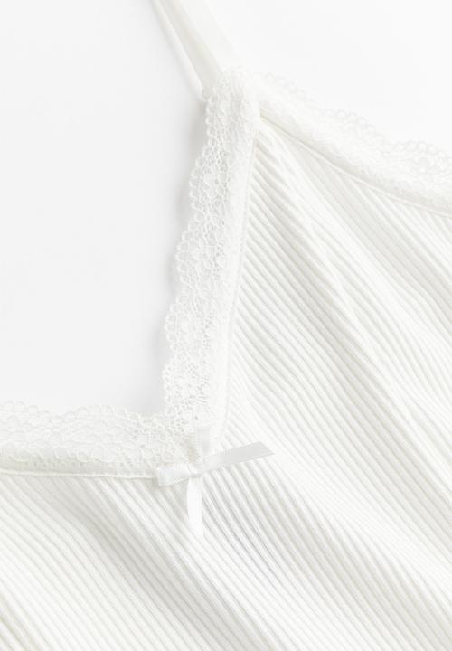 H&M - Lace-trimmed bodycon dress - cream 