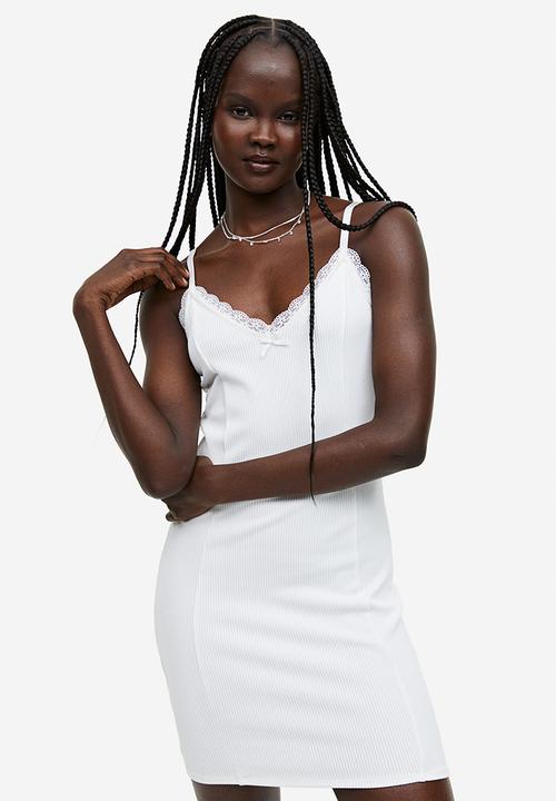 H&M - Lace-trimmed bodycon dress - cream 