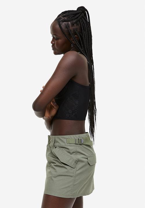 H&M - Lace-detail mesh bustier top - black