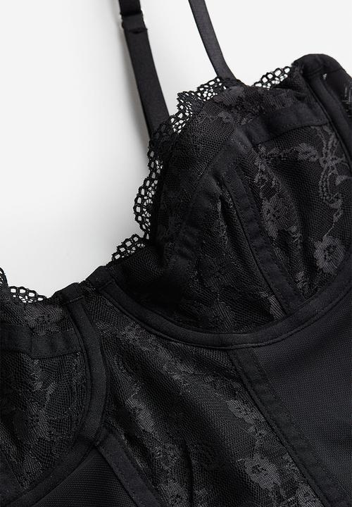 H&M - Lace-detail mesh bustier top - black