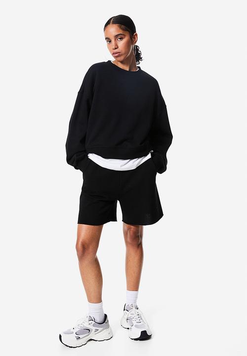 H&M - Embroidered sweatshirt shorts - black