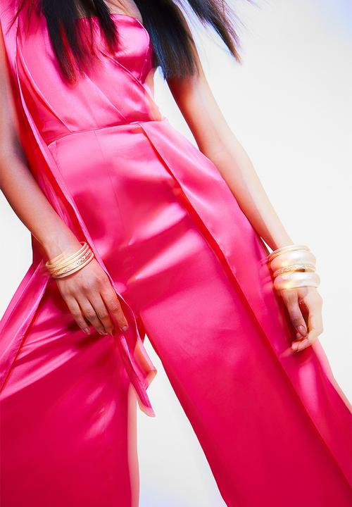 H&M - One-shoulder satin jumpsuit - raspberry pink