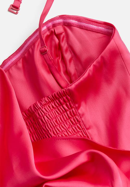 H&M - One-shoulder satin jumpsuit - raspberry pink