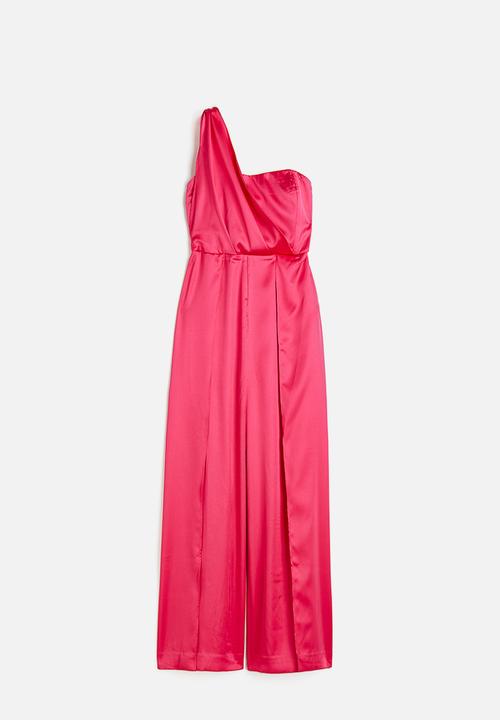 H&M - One-shoulder satin jumpsuit - raspberry pink