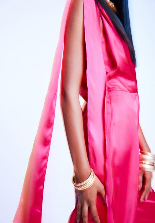 H&M - One-shoulder satin jumpsuit - raspberry pink