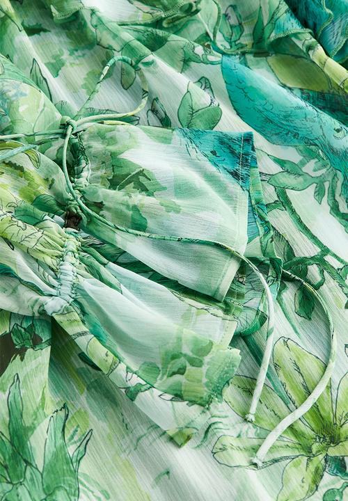 H&M - Long flounced dress - light green/patterned