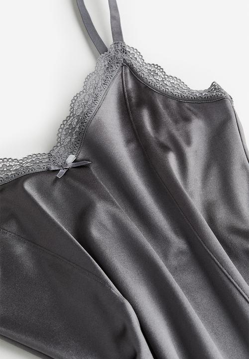 H&M - Lace-trimmed bodycon dress - dark grey