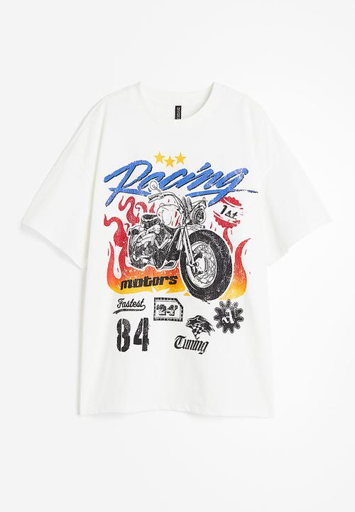 H&M - Oversized printed T-shirt - white racing