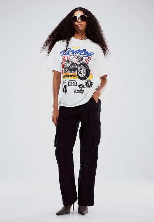 H&M - Oversized printed T-shirt - white racing
