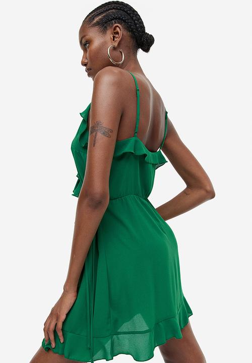 H&M - Flounce-trimmed wrap dress - dark green