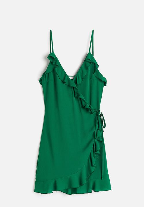 H&M - Flounce-trimmed wrap dress - dark green
