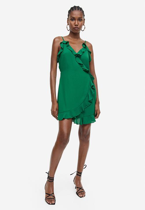 H&M - Flounce-trimmed wrap dress - dark green
