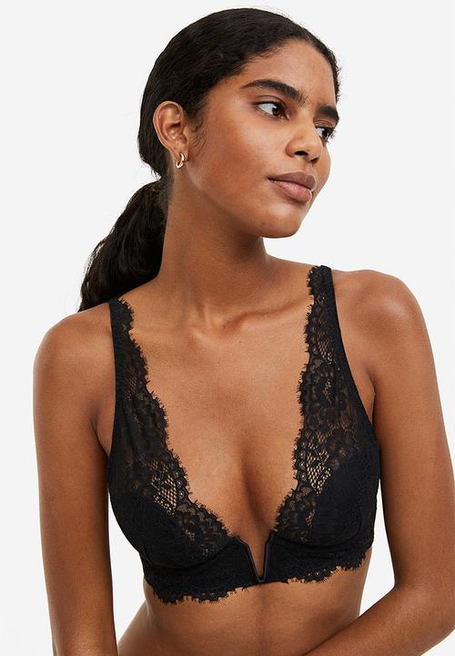 H&M - Padded underwired lace bra - black