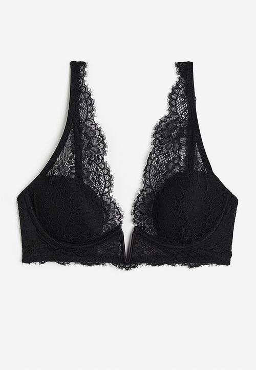 H&M - Padded underwired lace bra - black