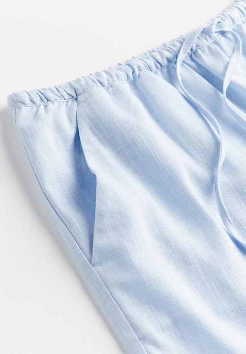 H&M - Linen-blend pull-on shorts - light blue 
