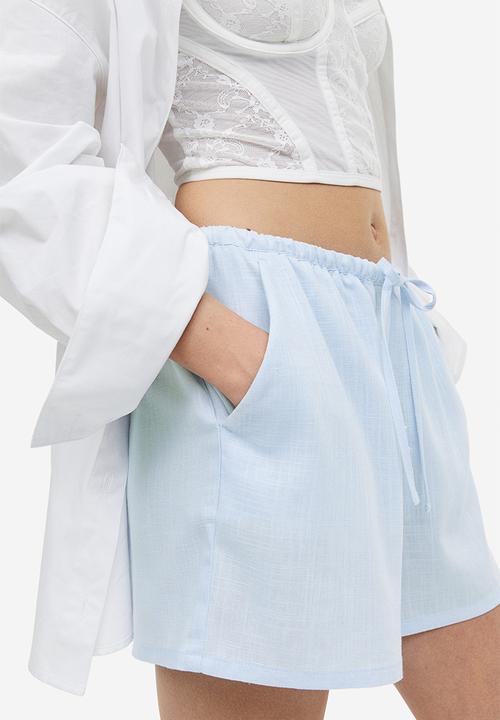 H&M - Linen-blend pull-on shorts - light blue 
