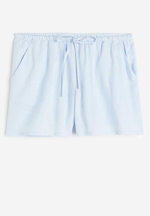 H&M - Linen-blend pull-on shorts - light blue 