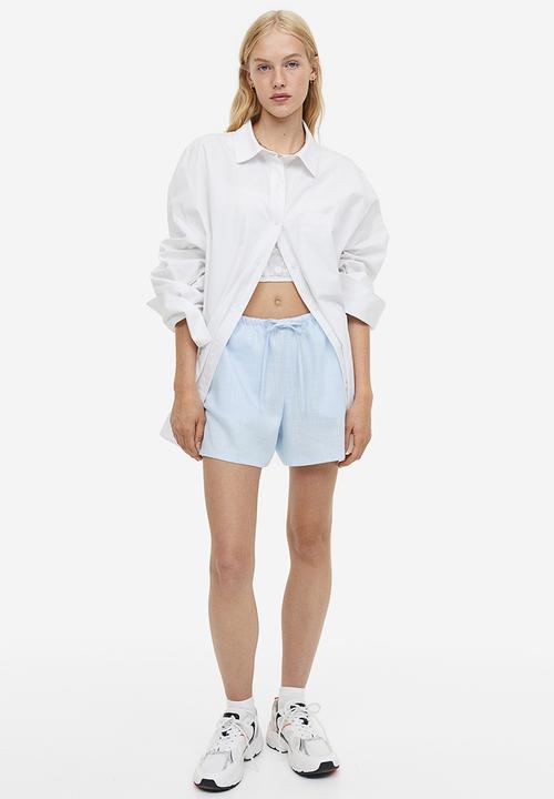 H&M - Linen-blend pull-on shorts - light blue 