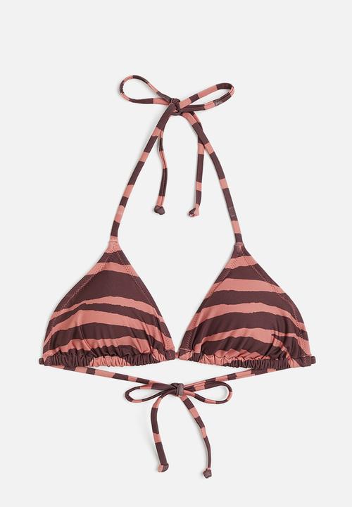H&M - Padded triangle bikini top - brick red zebra print