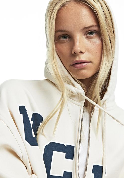 H&M - Oversized printed zip-through hoodie - light beige ucla 
