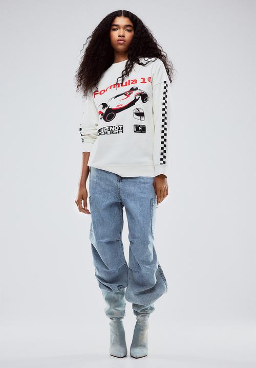 H&M - Oversized printed sweatshirt - white formula 1