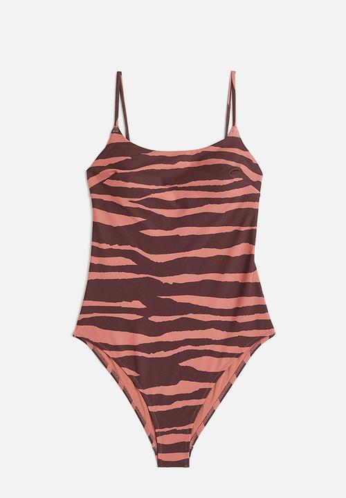H&M - Padded-cup swimsuit - brick red zebra print