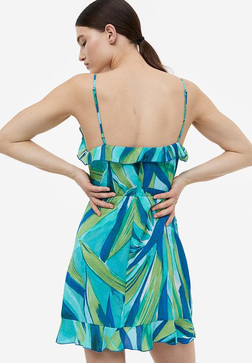 H&M - Flounce-trimmed wrap dress - turquoise/patterned