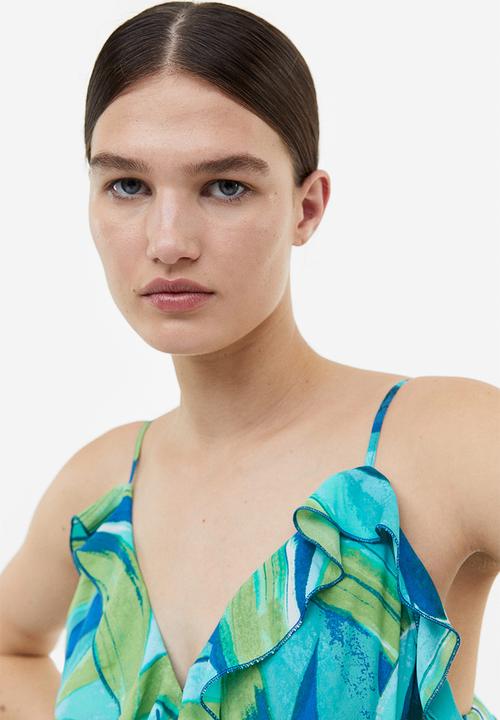 H&M - Flounce-trimmed wrap dress - turquoise/patterned