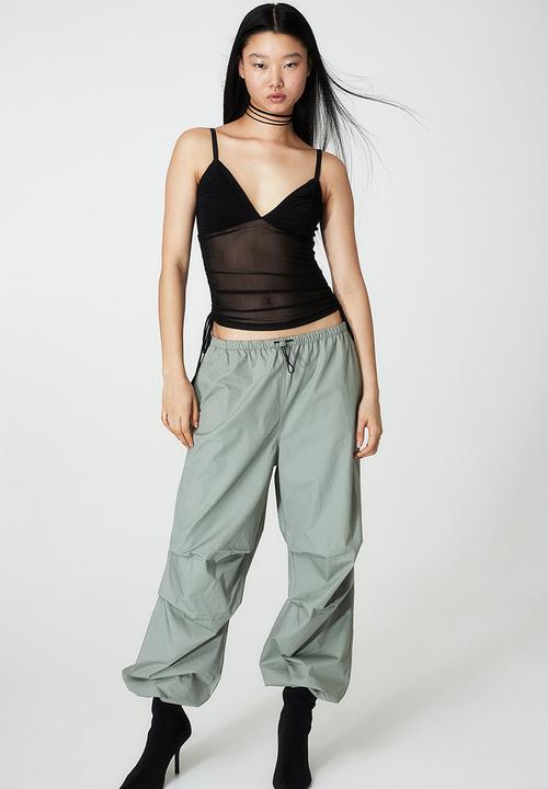 H&M - Drawstring-detail mesh top - black