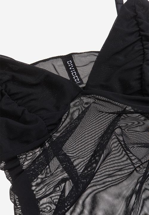 H&M - Drawstring-detail mesh top - black