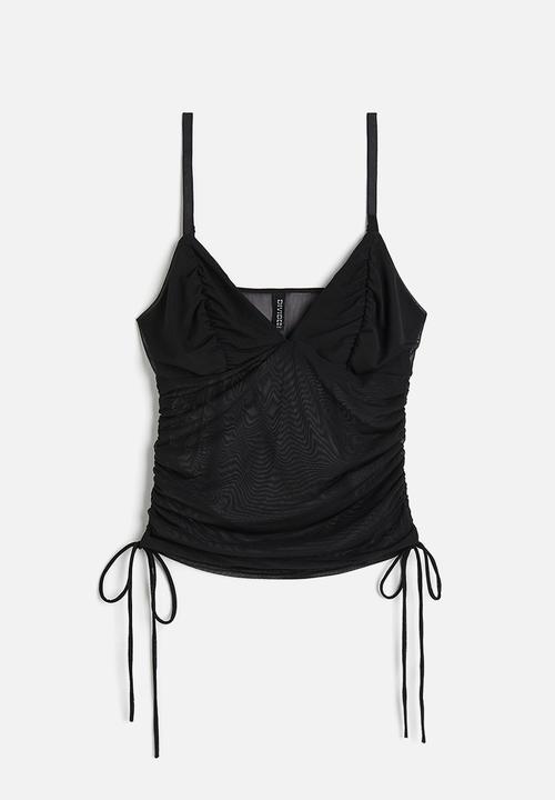 H&M - Drawstring-detail mesh top - black