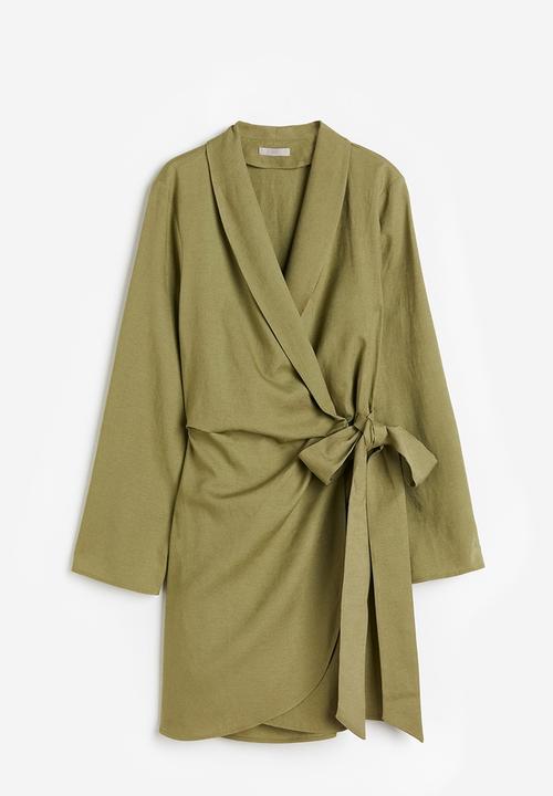 H&M - Linen-blend wrap dress - khaki green